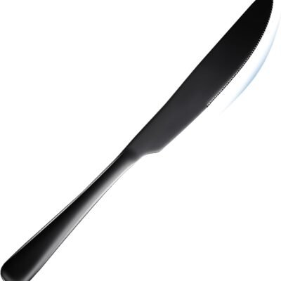 6-Piece Food-Grade Stainless Steel Dinner/Butter Knife Set: Black finish; 9-inch one-piece forged design; easy to clean and dishwasher safe (Color: Black).