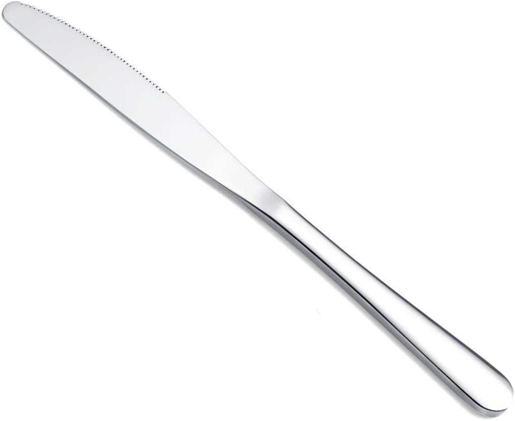 6-Piece Dinner Knife Set: Stainless steel dinner knives, butter spreaders, and table cutlery featuring a gleaming mirror finish; sturdy, durable, and dishwasher safe.