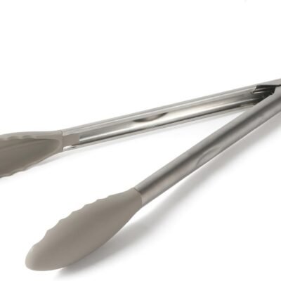 Stainless Steel Kitchen Tongs with Silicone Tips — Taupe