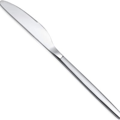 12-Piece Dinner Knife Set: Stainless steel dinner knives, butter knives, and table cutlery featuring a lustrous, modern style; dishwasher safe.
