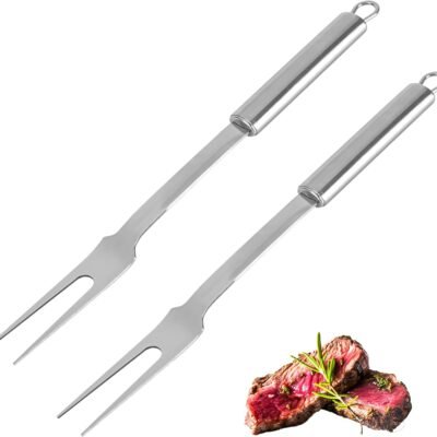Stainless Steel Meat Forks - 13 Inch, 2 Pieces Large Two-Prong Forks for Cooking, Kitchen, Carving, Serving, BBQ