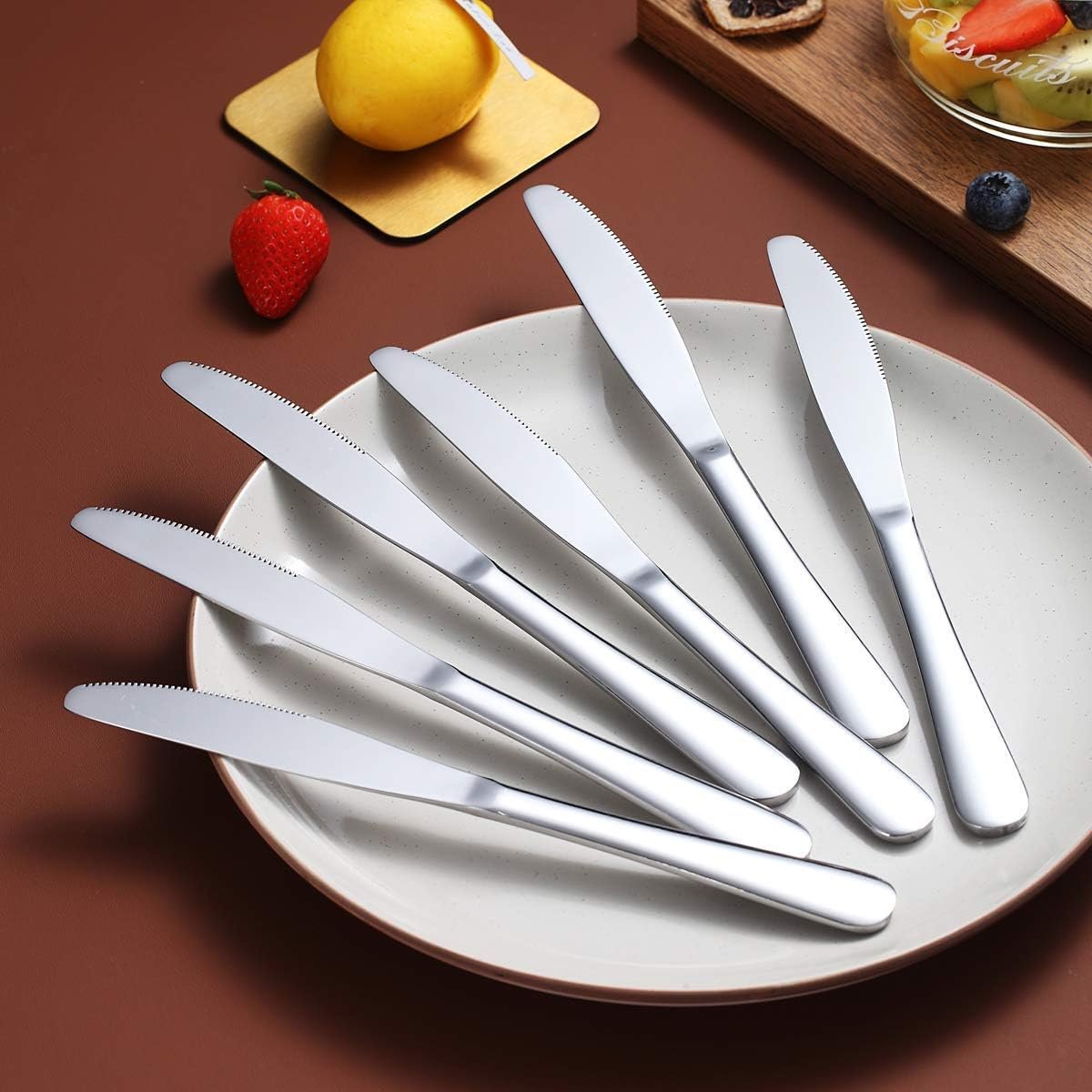 6-Piece Dinner Knife Set: Stainless steel dinner knives, butter spreaders, and table cutlery featuring a gleaming mirror finish; sturdy, durable, and dishwasher safe. - Image 2