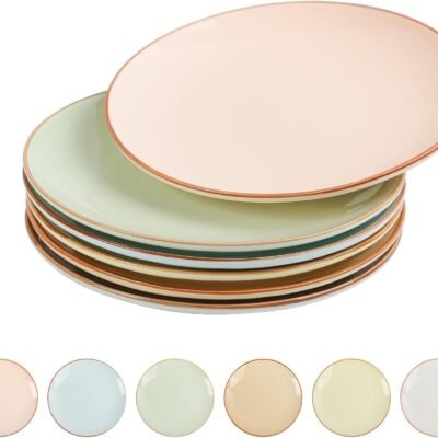Dessert Plate Set of 6-8 Inch Colorful Ceramic Plates for Appetizer, Salad, Lunch - Modern Serving Dishes - Microwave, Oven and Dishwasher Safe - Assorted Candy Hue
