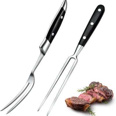 2 Pieces Carving Fork for Meat 12 Inch Kitchen Stainless Steel Serving Cooking with Wood Handle Classic Grill with  Handle Xmas Black Barbecue BBQ Fork Carving Set