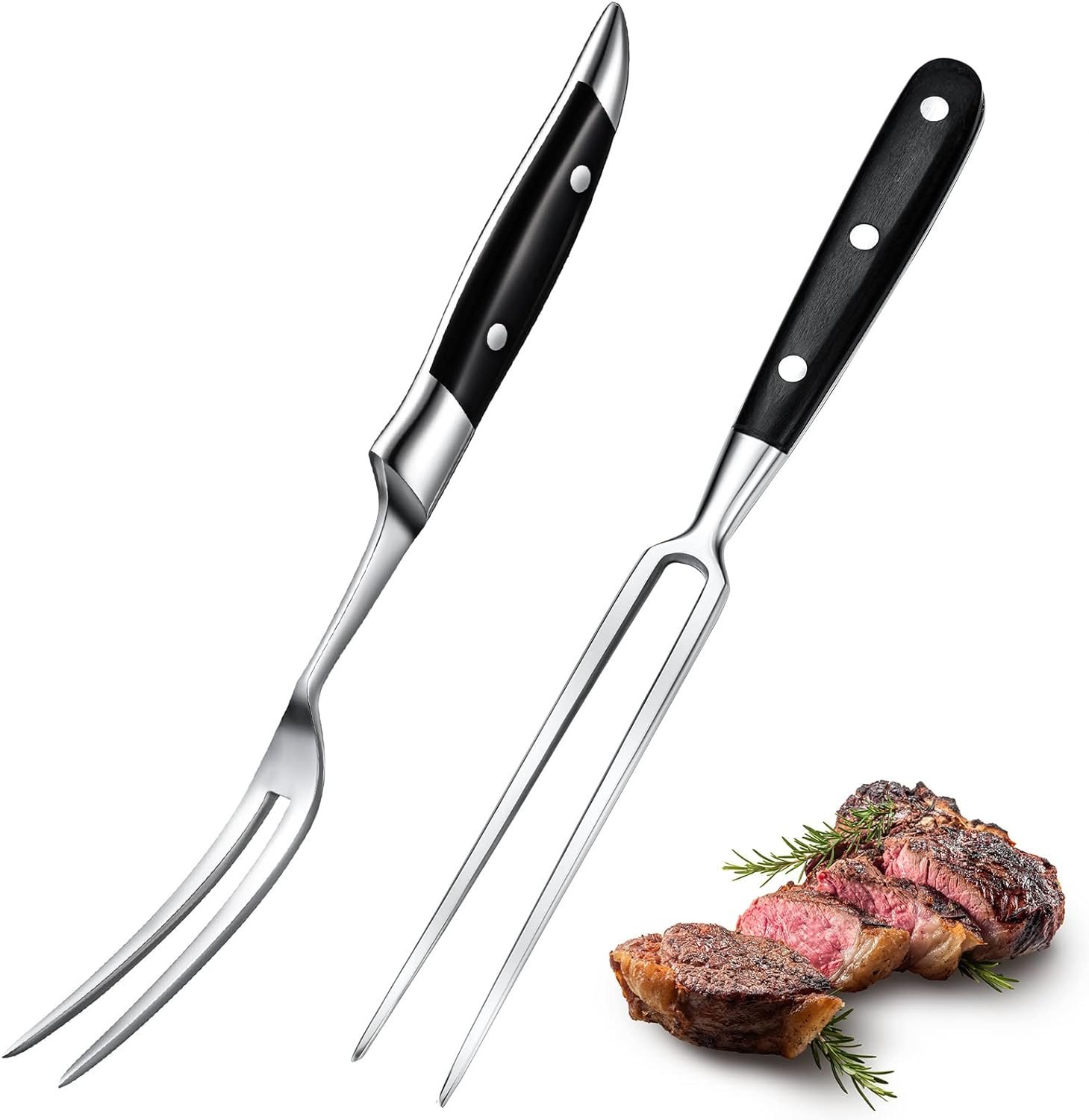 2 Pieces Carving Fork for Meat 12 Inch Kitchen Stainless Steel Serving Cooking with Wood Handle Classic Grill with Handle Xmas Black Barbecue BBQ Fork Carving Set