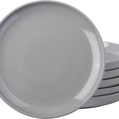 Ceramic Dinner Plates Set of 6,10.5 inch Large Stoneware plates for Kitchen,Dinnerware Dishes set- Microwave,Dishwasher Safe,Scratch Resistant-GREY
