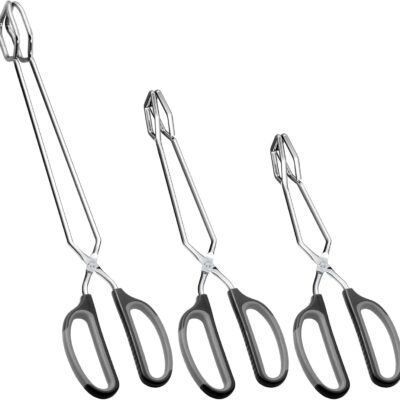 Stainless Steel Scissor-Style Kitchen Tongs Set — 3-Piece Set (Black Handles; Sizes: 10-inch, 12-inch, and 16-inch)