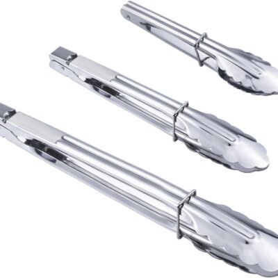 Stainless Steel Kitchen Tongs Set: Metal Cooking Tongs (7-inch, 9-inch, and 12-inch — 3-Piece Set)