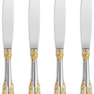 4-Piece Exquisite Dinner Knife Set: Crafted from 18/10 stainless steel with a mirror-polished finish; A luxury knife set featuring gold accents.