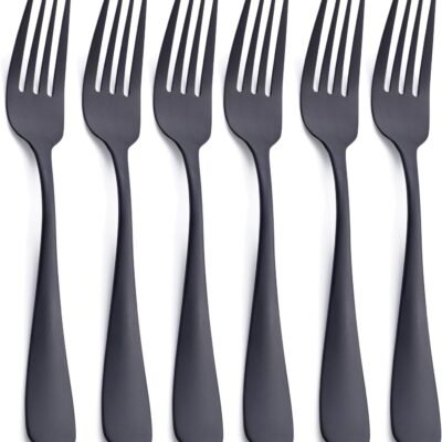 Matte Black Dinner Fork,  Stainless Steel Satin Finish 8.0-inch Silverware Flatware Fork Set, Service for 6, Dishwasher Safe
