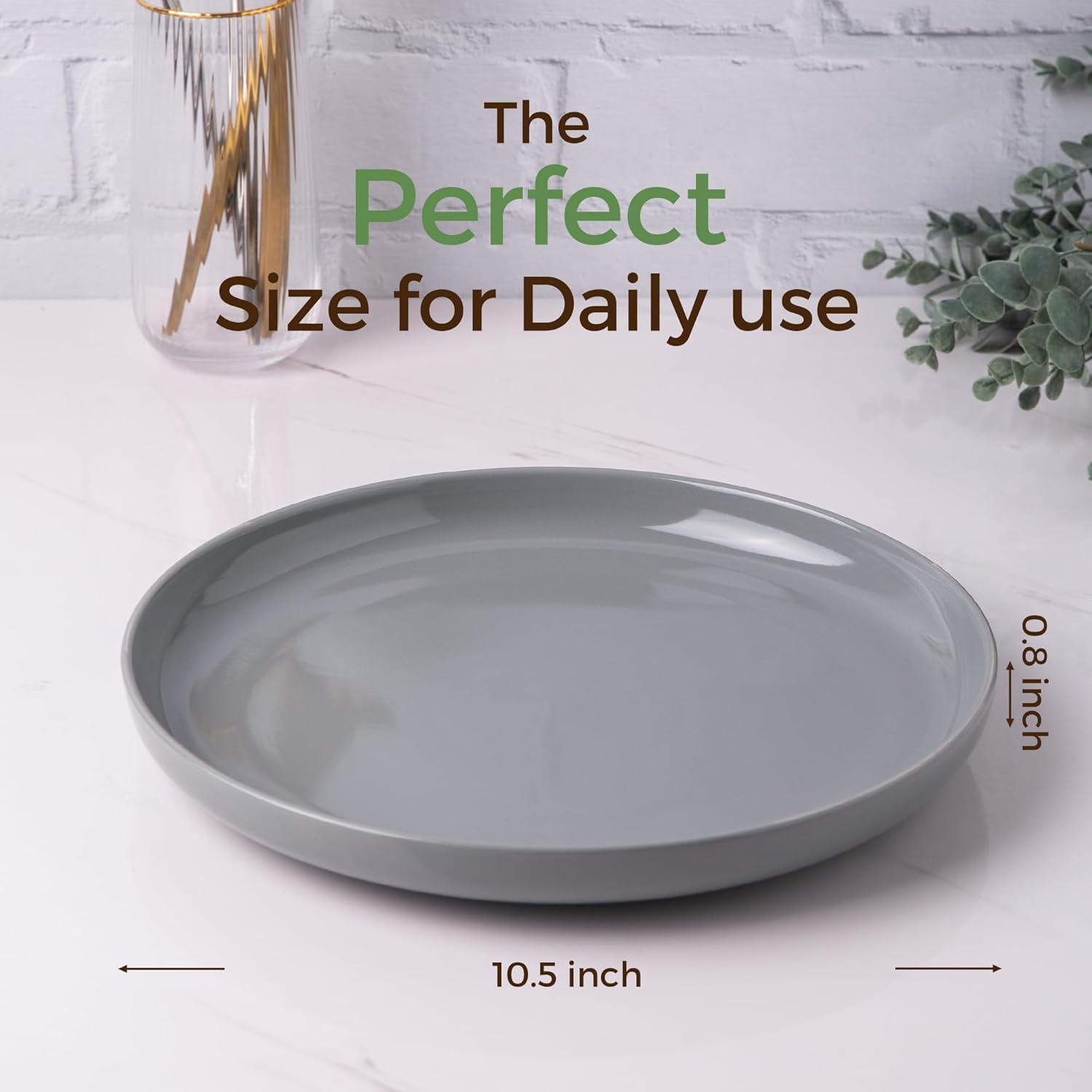 Ceramic Dinner Plates Set of 6,10.5 inch Large Stoneware plates for Kitchen,Dinnerware Dishes set- Microwave,Dishwasher Safe,Scratch Resistant-GREY - Image 2