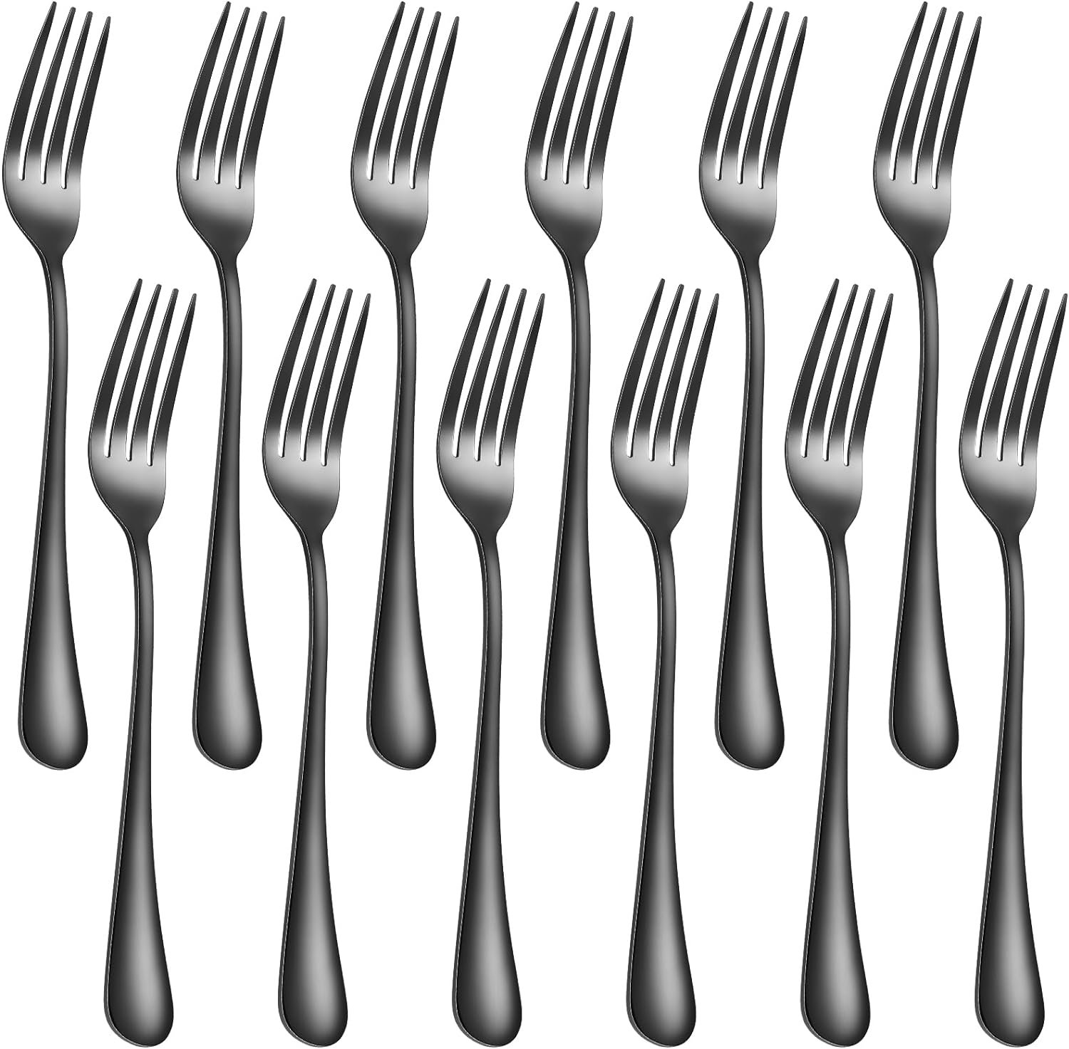 12 Piece Dinner Forks, 8 Inch, Top Food Grade Extra-Fine Stainless Steel Silverware Forks,Silverware Set, Dishwasher Safe (Black)