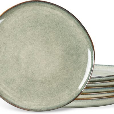 Ceramic Plates Set of 6,8.5 Inch Handmade Reactive Glaze Stoneware Plates set for Dessert,Salad,Appetizer,Small Dinner Plates,Microwave & Dishwasher Safe,Scratch Resistant