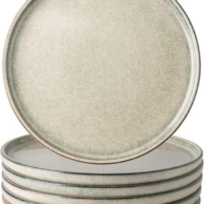 Dinner Plates Set of 6, 10.5 Inch Reactive Glaze Ceramic Plates Set, Microwave, Dishwasher Safe, Scratch Resistant, Modern Large Dinnerware Dishes Set Kitchen Stoneware Plates