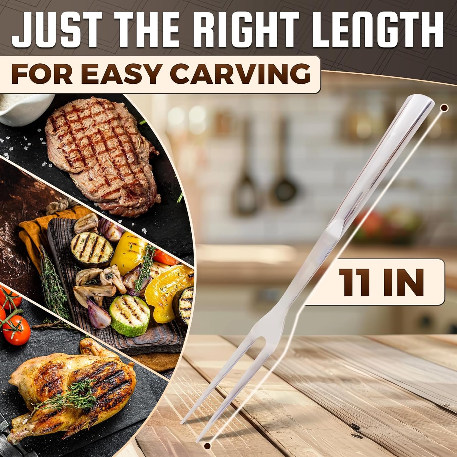 Carving Fork for Meat – 11" Two-Prong Stainless Steel Meat Fork with Long Heat-Resistant Handle, Durable and Practical for Grilling, Cooking, and Serving - Classic BBQ Design - Image 2