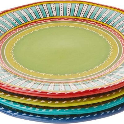 Certified International  11.25" Ceramic Dinner Plates Set of 4 – Colorful Boho Style Plates for Dinner, Microwave & Dishwasher Safe, Vibrant Glazed Tableware for Indoor Outdoor Use