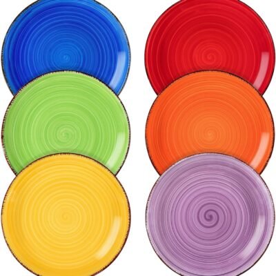 Muticolor Salad Plate Set of 6, 7.5 Inch Ceramic Dessert Plate, Dishwasher and Microwave Safe